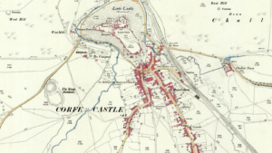 Illustrated map of Corfe Castle circa 1886